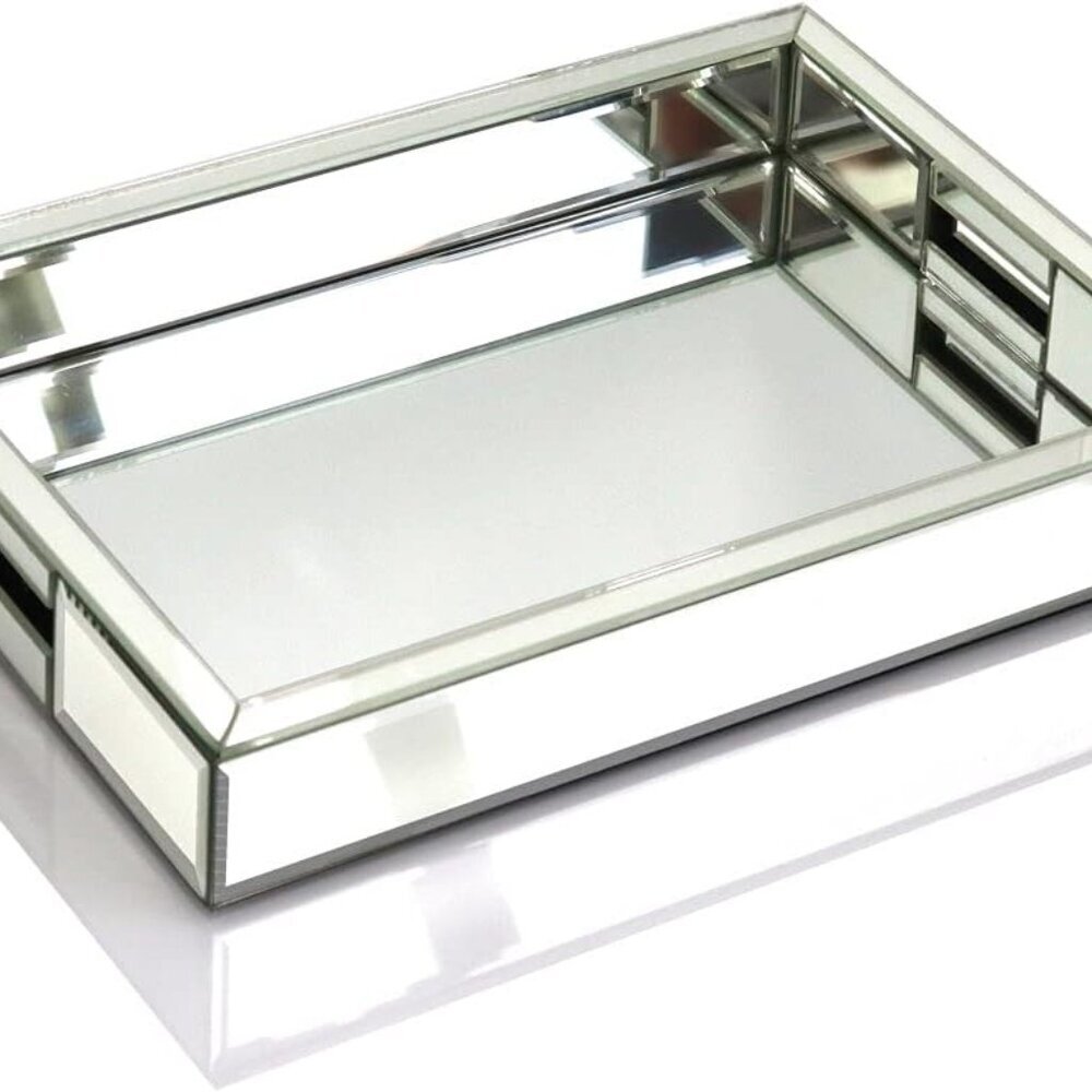 Rectangle Silver Mirror Decorative Tray Size 11” Length x 14” Width x 2” Height,